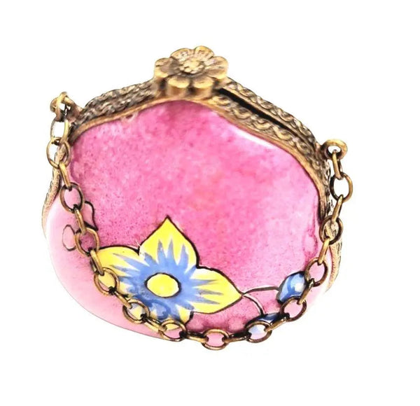 Hot Pink Deco Flower Limoges Box Porcelain Limoges purse trinket box limoges French Trinket Box