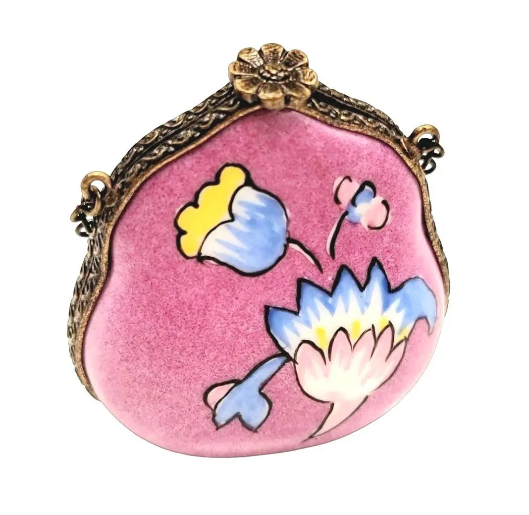 Hot Pink Deco Flower Limoges Box Porcelain Limoges purse trinket box limoges French Trinket Box