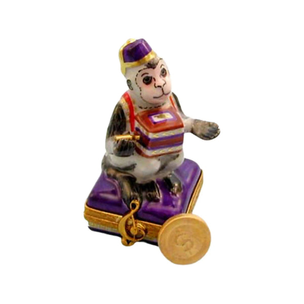 Hurdy-Gurdy Monkey Porcelain Limoges travel monkey wild animals French Trinket Box