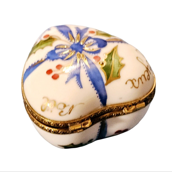 Christmas Heart Joyeux Noel Box Porcelain Limoges heart xmas christmas French Trinket Box