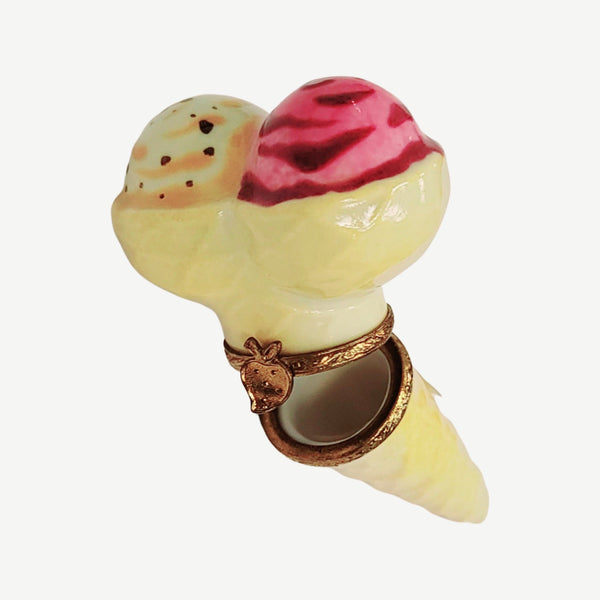 Delightful Ice Cream Cone Figurine Porcelain Limoges Dessert Carnival Beach Carnival French Trinket Box