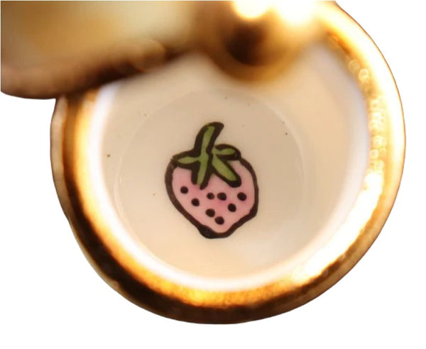 Ice Cream Cone: Strawberry Porcelain Limoges Dessert Carnival French Trinket Box