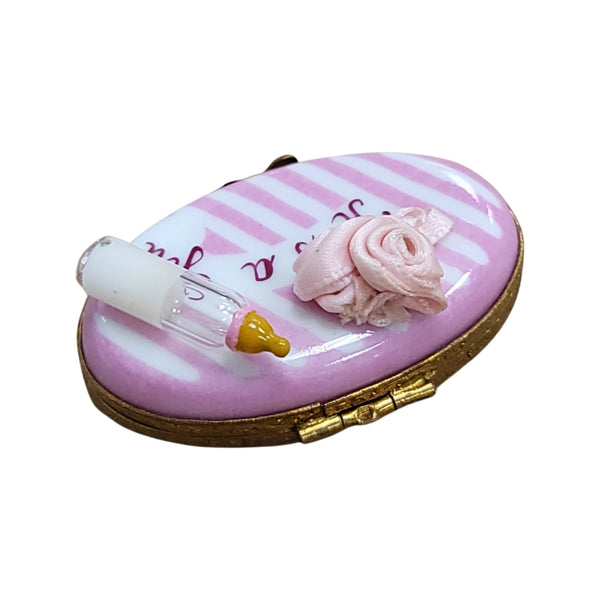 It's a Girl Baby Bottle Figurine Porcelain Limoges Limoges Boxes baby figurine maternity French Trinket Box