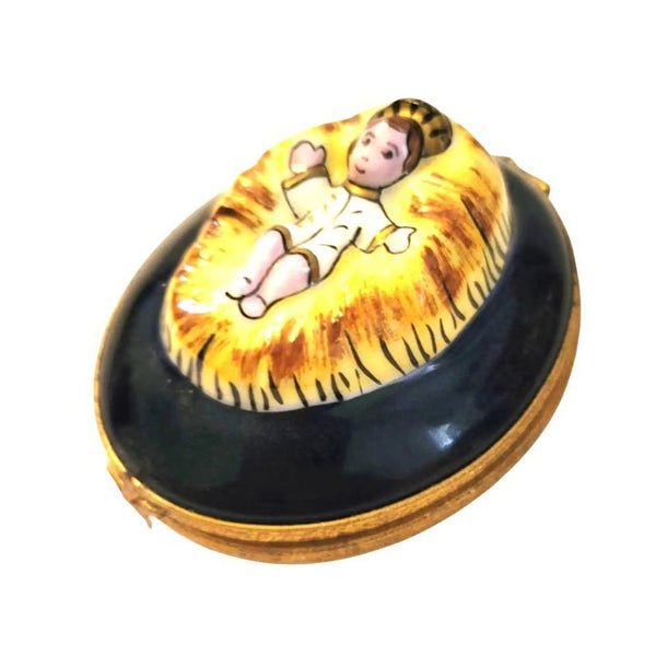 Jesus in Straw Limoges Box Porcelain Limoges religious spiritual nativity Limoges Boxes French Trinket Box
