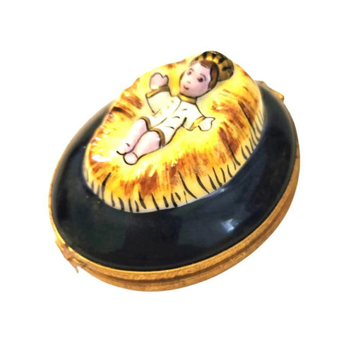 Jesus in Straw Limoges Box Porcelain Limoges religious spiritual nativity Limoges Boxes French Trinket Box