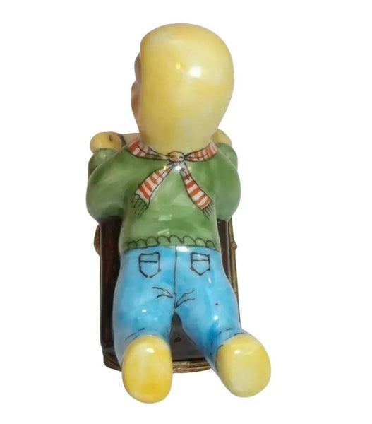 Kid on Sled Winter Sleigh Christmas Trees inside - Merry xmas Porcelain Limoges xmas theme Box winter French Trinket Box