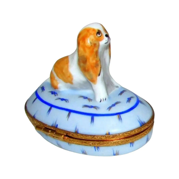 King Charles Spaniel Dog Porcelain Limoges Dog France French Trinket Box
