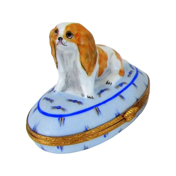 King Charles Spaniel Dog Porcelain Limoges Dog France French Trinket Box