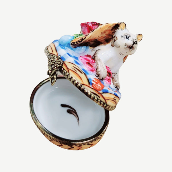 Kitty Cat Bonnet Trinket Box Porcelain Limoges cat cats limoge box French Trinket Box