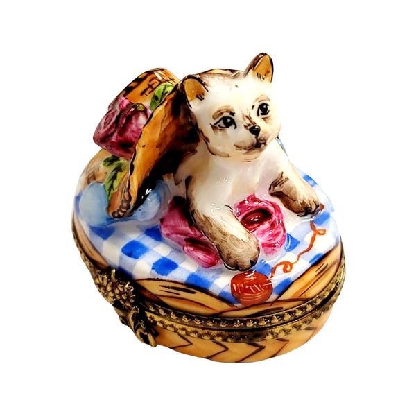 Kitty Cat Bonnet Trinket Box Porcelain Limoges cat cats limoge box French Trinket Box