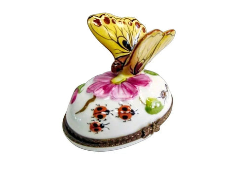 LARGE Butterfly w ladybugs Porcelain Limoges butterfly French Trinket Box