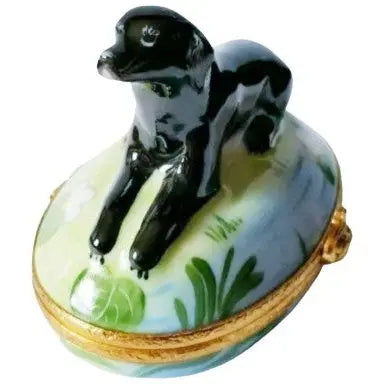 Labrador Lab Retriever Black Porcelain Limoges Dog Dogs French Trinket Box