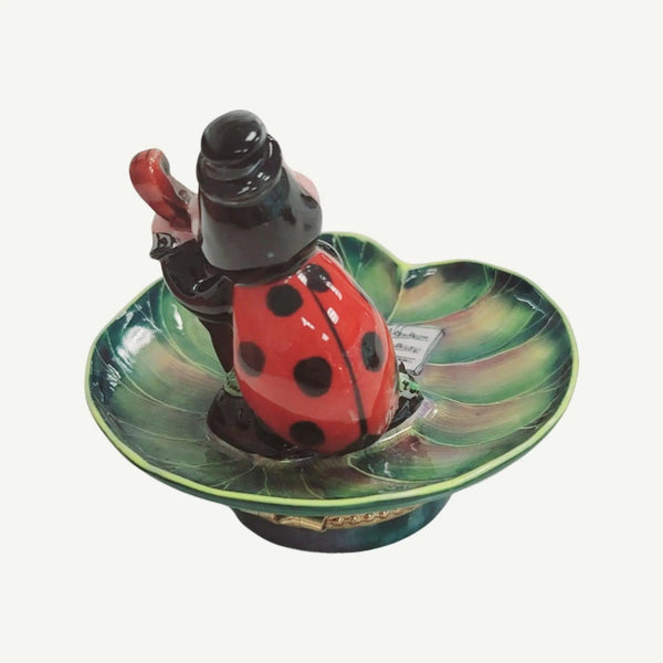 Ladybug Musician on Lillypad Porcelain Limoges frog LIMOGES BOXES bugs critters French Trinket Box