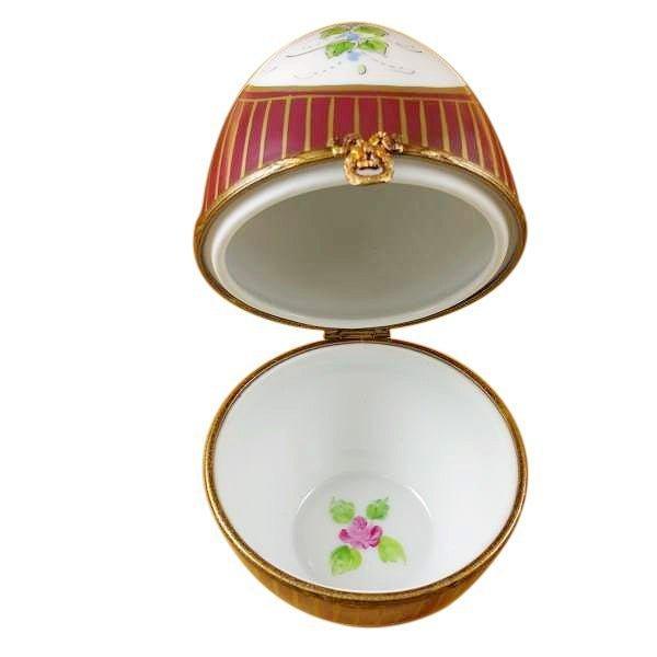 Large Burgundy Egg with Flowers limoges box Porcelain Limoges French Trinket Box
