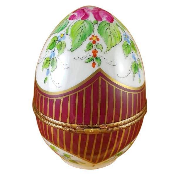 Large Burgundy Egg with Flowers limoges box Porcelain Limoges French Trinket Box