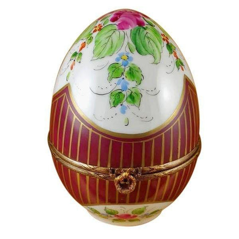 Large Burgundy Egg with Flowers limoges box Porcelain Limoges French Trinket Box