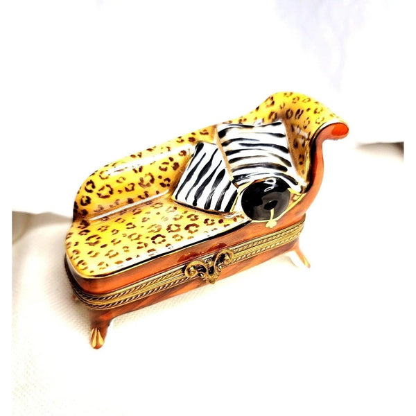 Leopard Lounge Chair Limoges Box Porcelain Limoges furniture French Trinket Box
