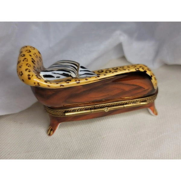 Leopard Lounge Chair Limoges Box Porcelain Limoges furniture French Trinket Box