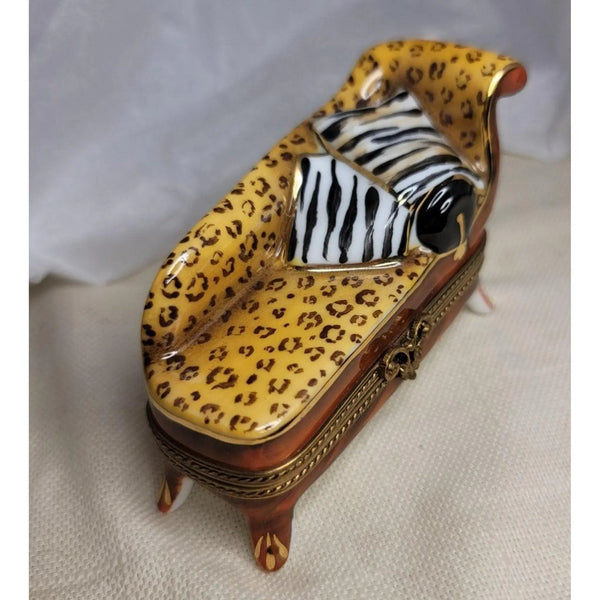 Leopard Lounge Chair Limoges Box Porcelain Limoges furniture French Trinket Box
