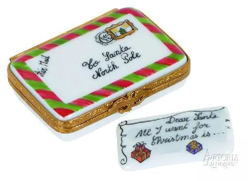 Letter To Santa Artoria 3 xtra days to ship Porcelain Limoges xmas theme Santa French Trinket Box