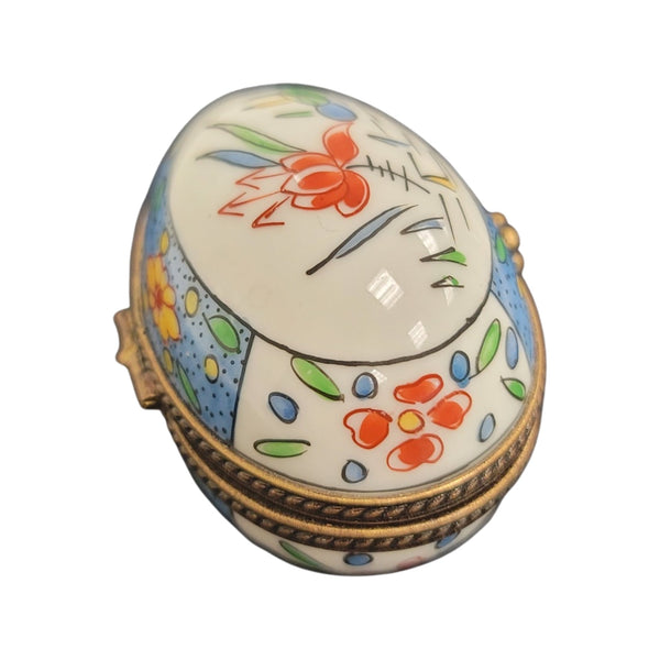 Light Blue Floral Limoges Box Porcelain Limoges egg LIMOGES BOXES French Trinket Box
