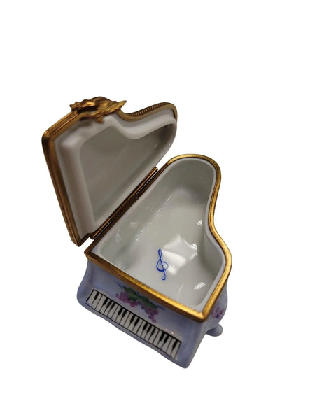 Light Blue Piano with Flowers Porcelain Limoges Music LIMOGES BOXES French Trinket Box