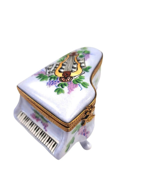 Light Blue Piano with Flowers Porcelain Limoges Music LIMOGES BOXES French Trinket Box