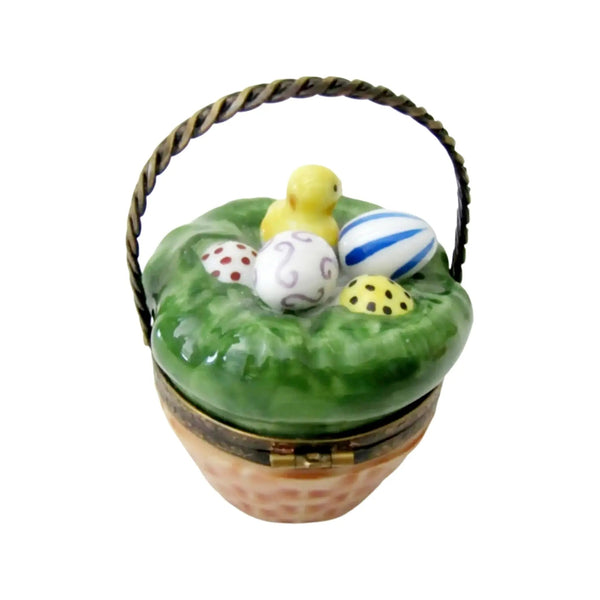 Lil Chick in Easter Baket Porcelain Limoges easter bird French Trinket Box