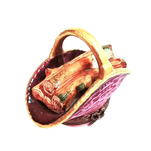 Limoges Porcelain Firewood Basket Porcelain Limoges home xmas theme French Trinket Box