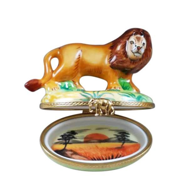 Lion Porcelain Limoges wild animals cats French Trinket Box