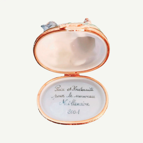 Lion And Lamb Jewish Christian Porcelain Limoges lion baby religion spiritual myth French Trinket Box