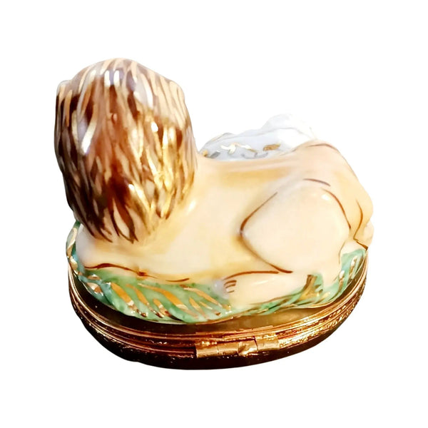 Lion And Lamb Jewish Christian Porcelain Limoges lion baby religion spiritual myth French Trinket Box