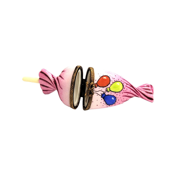 Lollipop Pink Balloons Figurine Porcelain Limoges Carnival Kids Dessert French Trinket Box