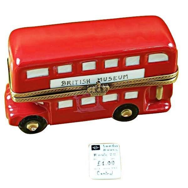 London Double Decker Bus with Removable Ticket Porcelain Limoges travel vehicle French Trinket Box