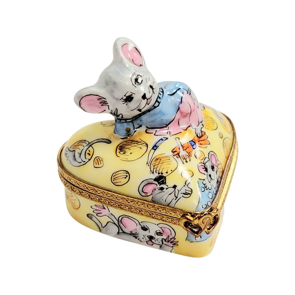 Love Mouse Heart Cheese Box Porcelain Limoges French Trinket Box