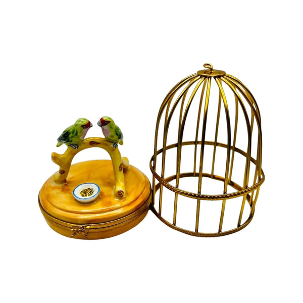 Lovebirds In Cage Porcelain Limoges bird birds French Trinket Box