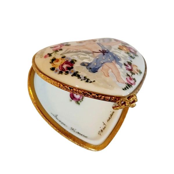 Loving Cherub Heart Box Porcelain Limoges heart angel religion spiritual mother limoges boxes French Trinket Box