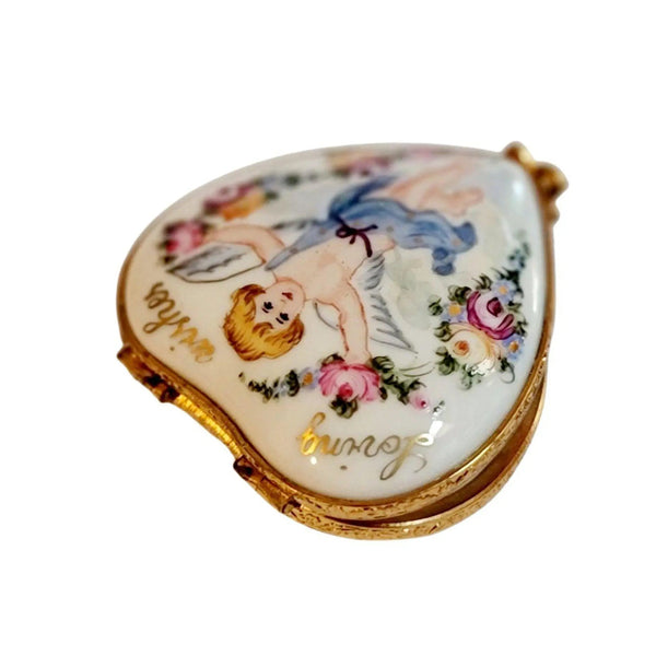 Loving Cherub Heart Box Porcelain Limoges heart angel religion spiritual mother limoges boxes French Trinket Box