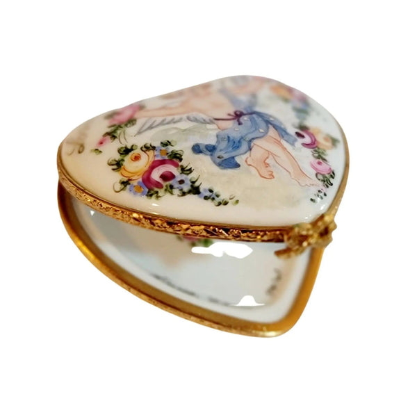 Loving Cherub Heart Box Porcelain Limoges heart angel religion spiritual mother limoges boxes French Trinket Box