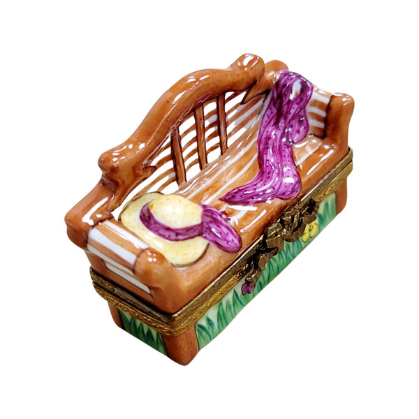 Lyutens Park Bench Figurine Porcelain Limoges Garden French Trinket Box