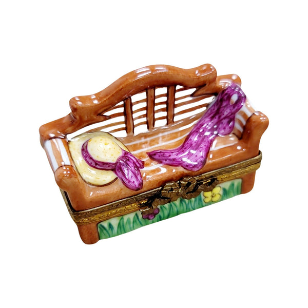 Lyutens Park Bench Figurine Porcelain Limoges Garden French Trinket Box