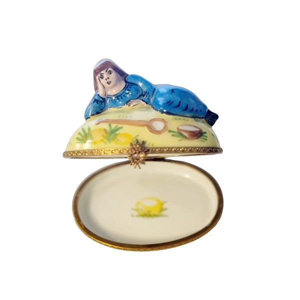 Maiden Girl in Grass Box Porcelain Limoges French Trinket Box