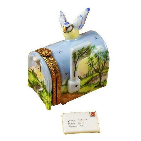 Mailbox with Landscape & Removable Letter Porcelain Limoges Garden home French Trinket Box
