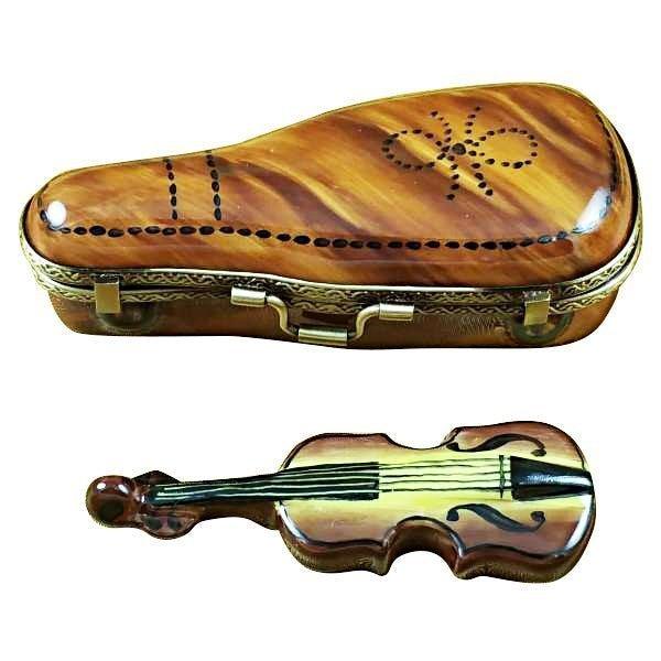 Maplewood Violin Case with Violin Porcelain Limoges Music French Trinket Box