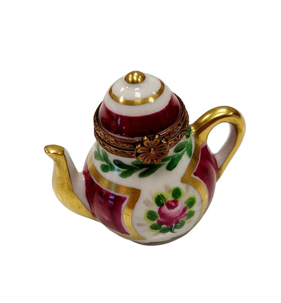 Maroon Floral Limoges Teapot Porcelain Limoges China French Trinket Box