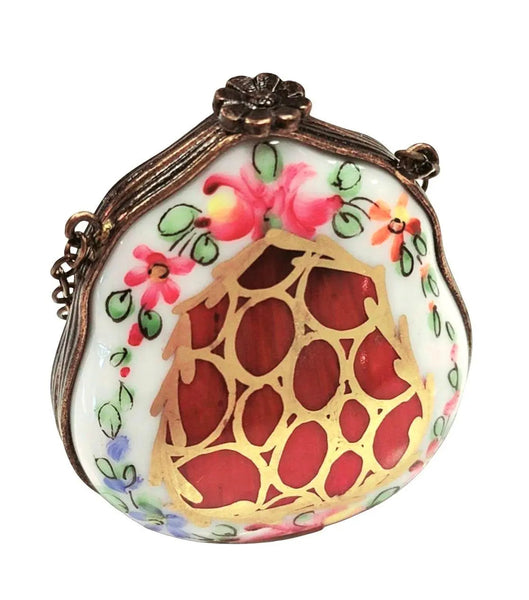 Maroon Gold Floral Limoges Box Porcelain Limoges purse trinket box limoges French Trinket Box