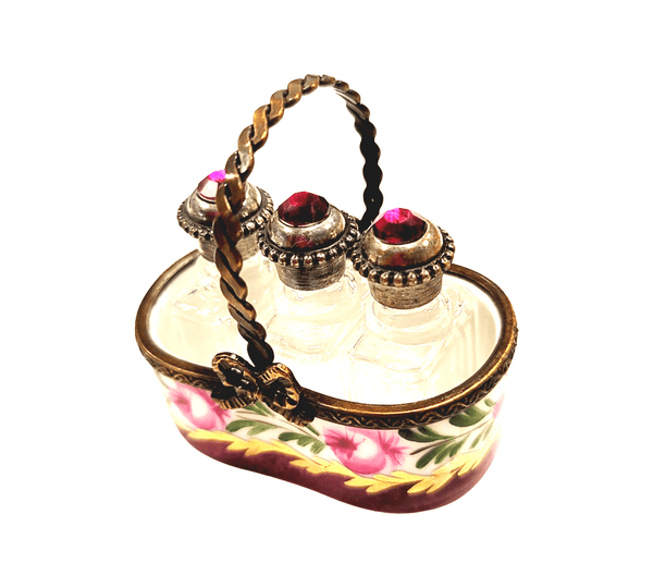 Maroon Porcelain Perfume Basket Porcelain Limoges Perfume French Trinket Box