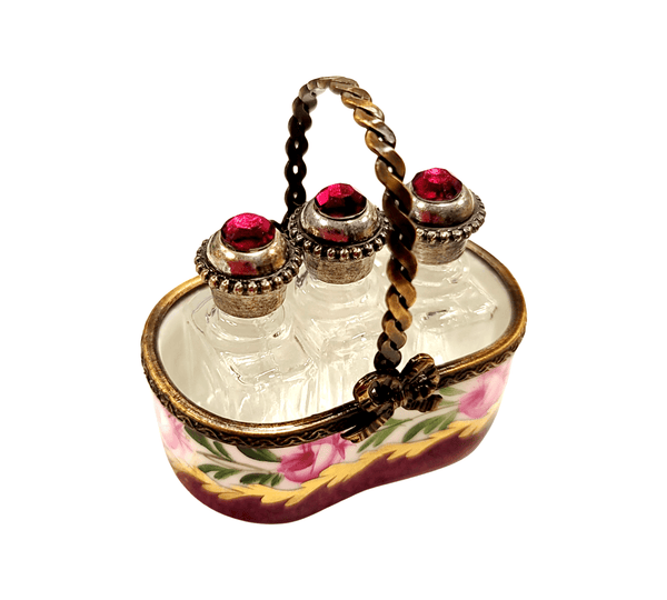 Maroon Porcelain Perfume Basket Porcelain Limoges Perfume French Trinket Box