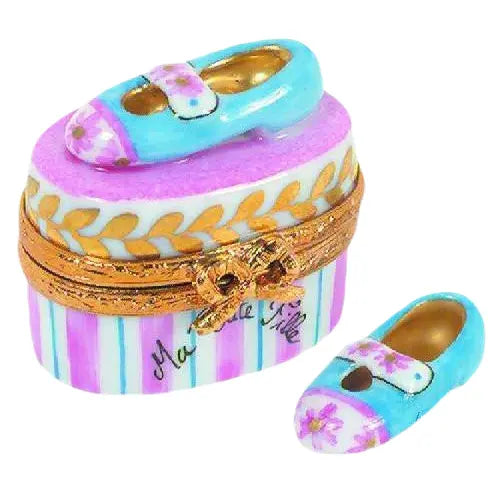 Mary Jane Shoes: Baby Blue Porcelain Limoges Shoes French Trinket Box