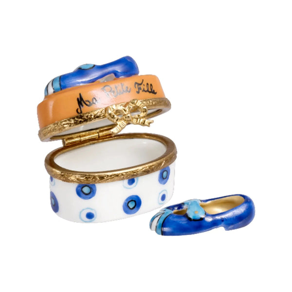 Mary Jane Shoes: Orange-Blue Porcelain Limoges Shoes French Trinket Box